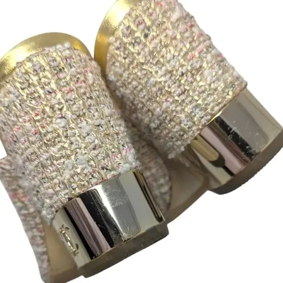 Chanel 2018 Mules Metallic Tweed Interlocking CC Logo Slide Neutral 37.5 - Picture 7 of 14